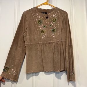 Suede leather embroidered top
